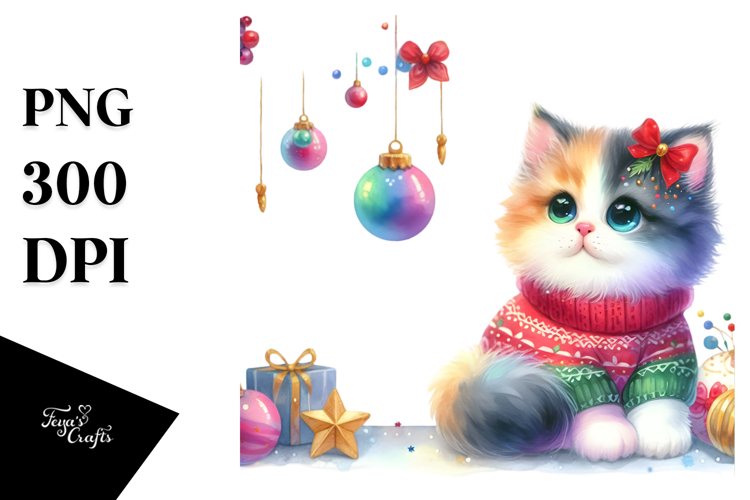 Christmas Cat with Decorations PNG