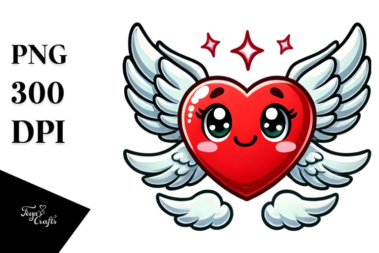 Cartoon Heart with Wings, PNG