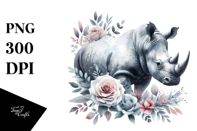 Rhino made of Blue Toile PNG