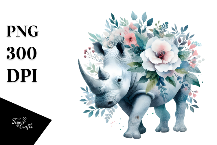 Rhino made of Blue Toile PNG