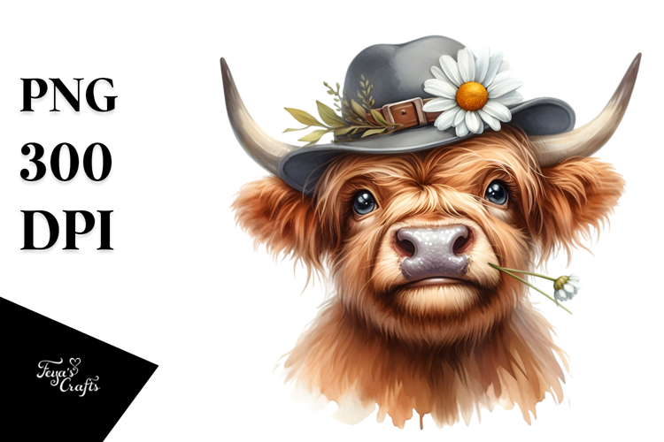 Expressive Watercolor Highland Cow Portrait