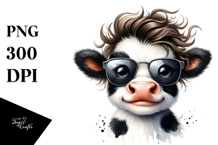 Funny Baby Cow with Cool Hair PNG