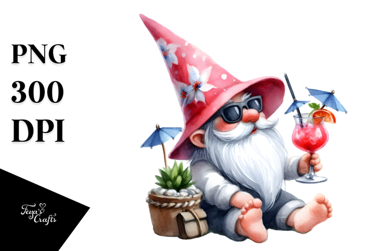 Whimsical Gnome Drinking a Cocktail, High-Res PNG