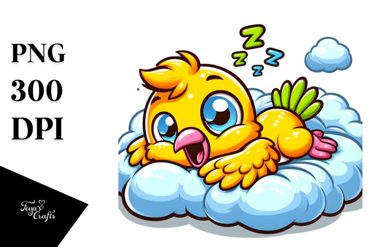 Colorful Canary Napping on Cloud PNG