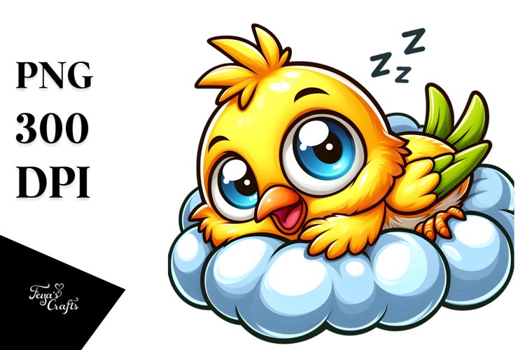 Colorful Canary Napping on Cloud PNG