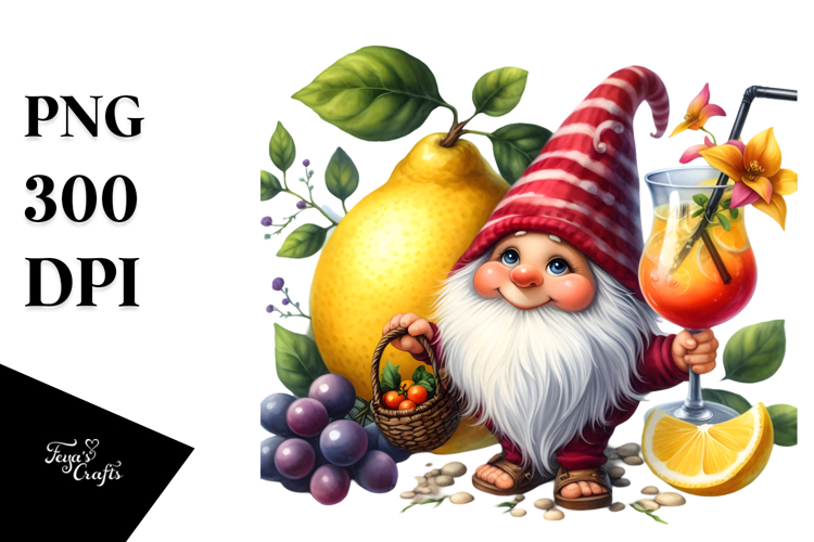 Gnome Drinking with Lemon, High-Res PNG