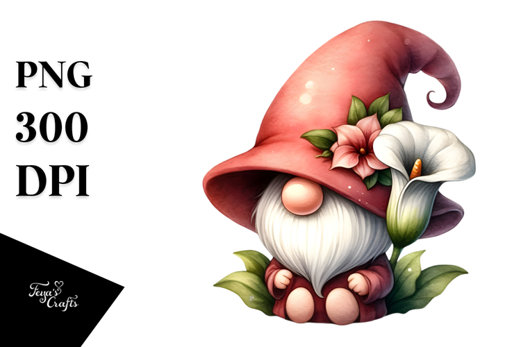 Cute Gnome with Calla Lily PNG