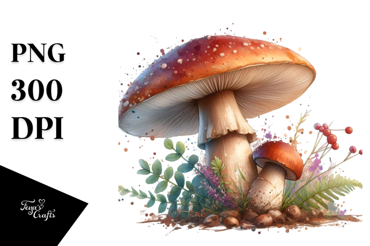 Detailed Mushroom with Watercolor Splash PNG