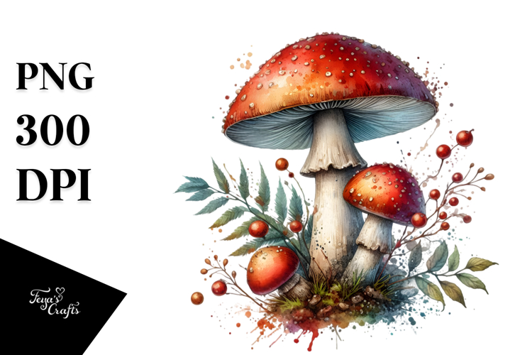Detailed Mushroom with Watercolor Splash PNG