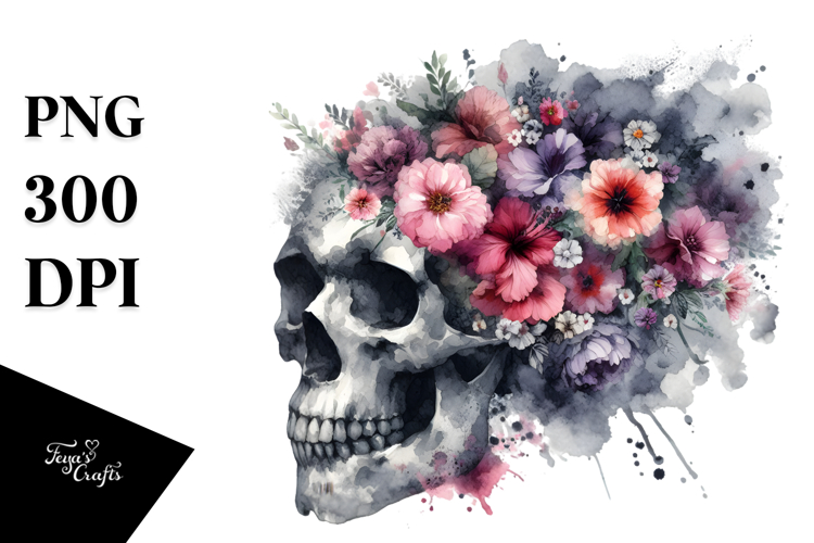 Skull Flowers Splashy PNG