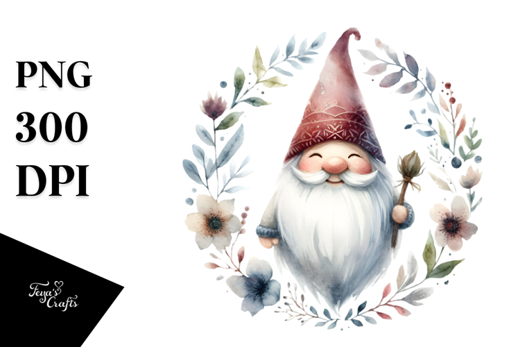 Washed Watercolor Boho Smiling Gnome PNG