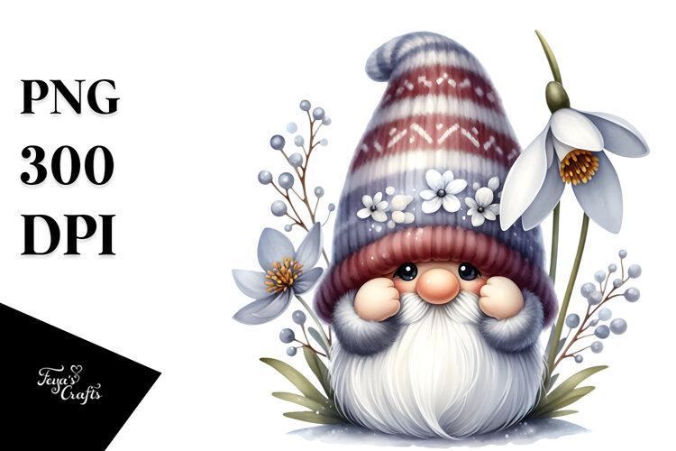 Cute GNOME with Snowdrop, Transparent PNG example image 1