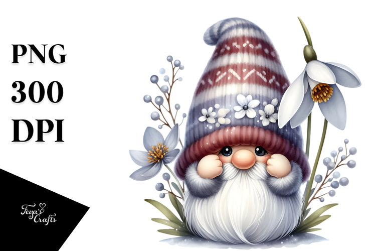 Cute GNOME with Snowdrop, Transparent PNG