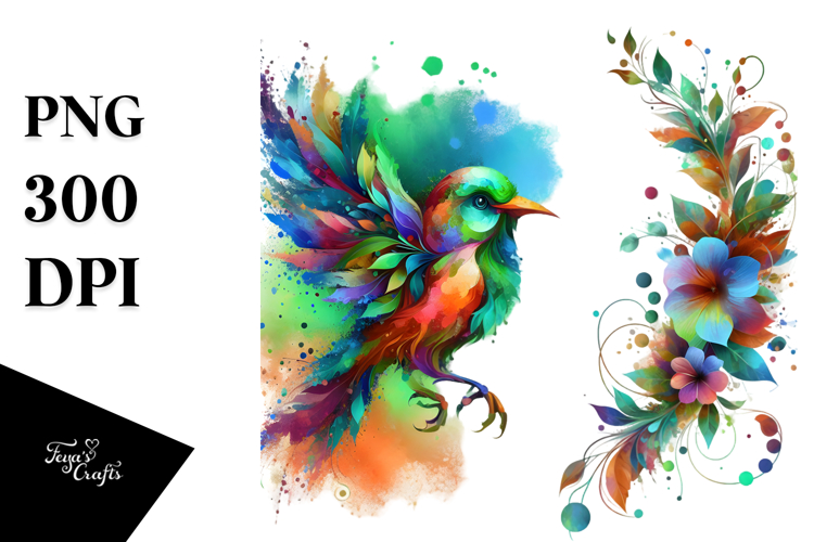 Vibrant Watercolor Bird with 3D Flowers, 20 oz Tumbler