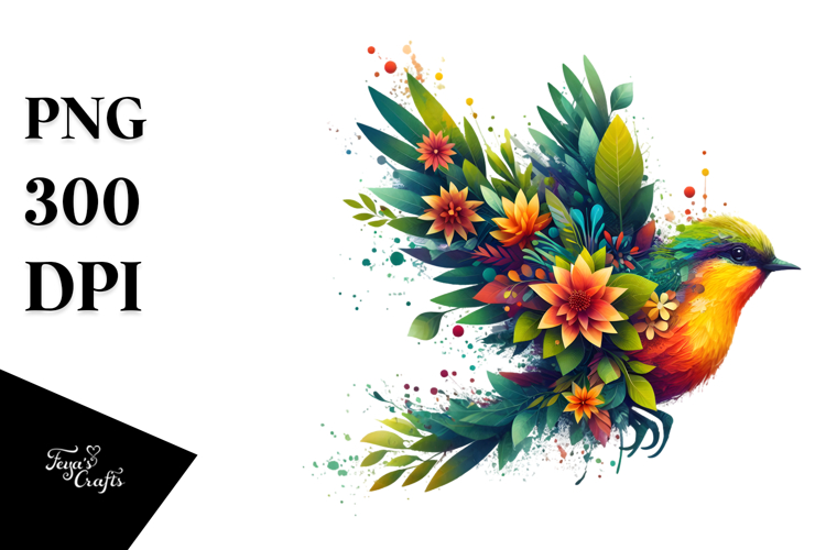 Vibrant Watercolor Bird with 3D Flowers, 20 oz Tumbler