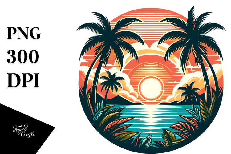 Retro Tropical Island Sunset, 20 oz Tumbler PNG