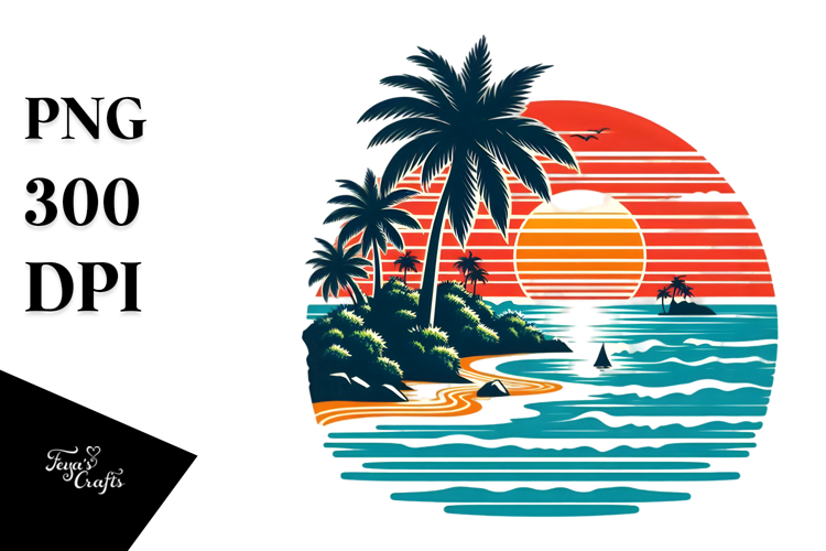 Retro Tropical Island Sunset, 20 oz Tumbler PNG