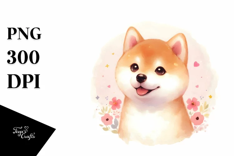 Watercolor Cute Pastel Shiba Inu