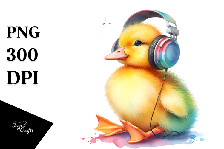 Colorful Baby Duck Listening to Music | Sublimation |