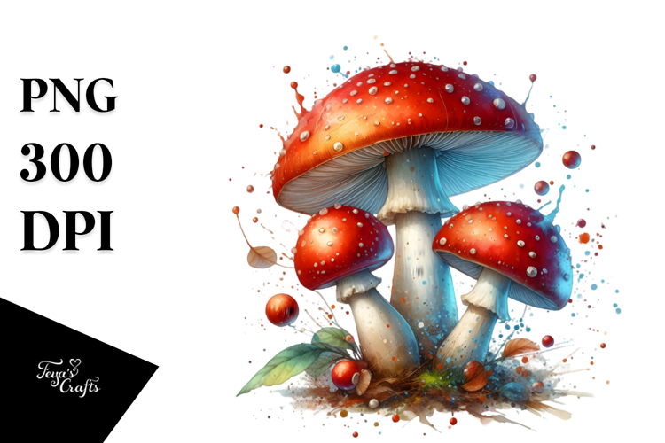 Glossy Mushroom with Watercolor Splash PNG