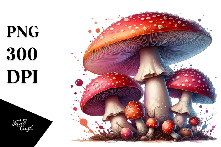 Glossy Mushroom Watercolor Splash PNG