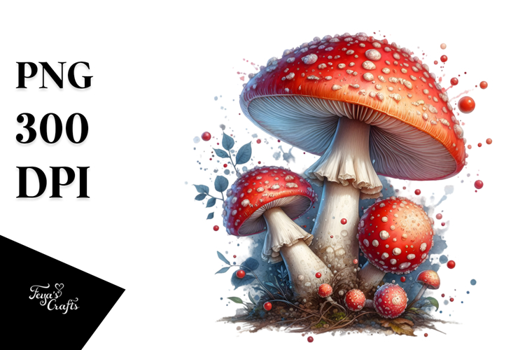 Glossy Mushroom with Watercolor Splash PNG