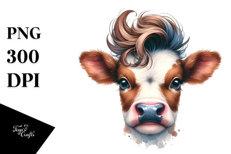 Funny Baby Cow with Funny Hair PNG
