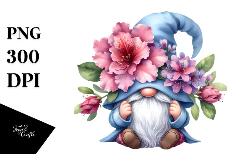 Cute Gnome with Rhododendron PNG