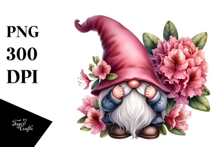Cute Gnome with Rhododendron PNG example image 1