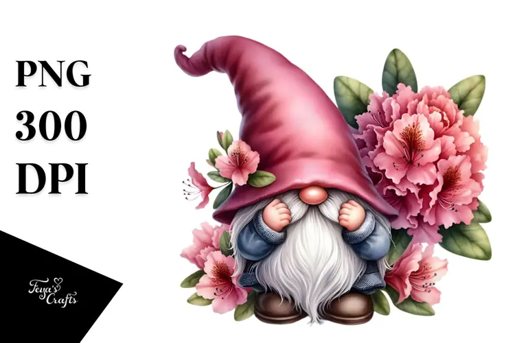 Cute Gnome with Rhododendron PNG