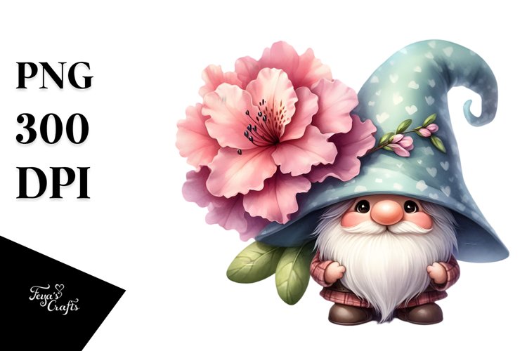 Cute Gnome with Rhododendron PNG example image 1