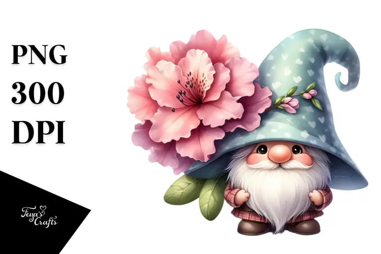 Cute Gnome with Rhododendron PNG