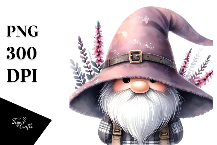 Cute Gnome with Heather, PNG example image 1