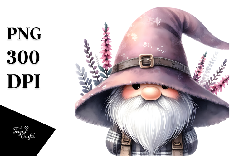 Cute Gnome with Heather, PNG