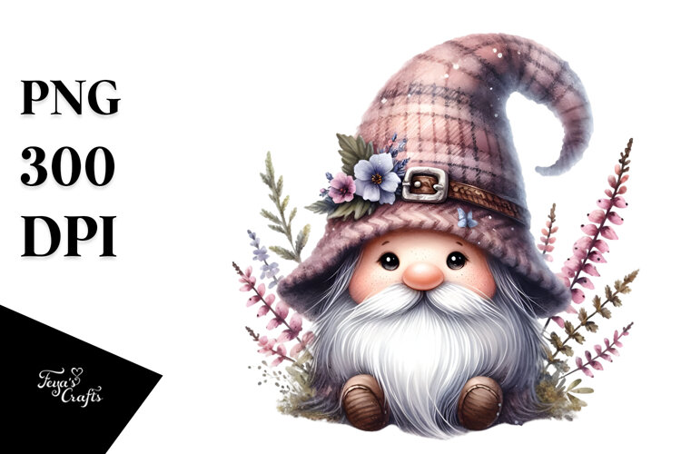 Cute Gnome with Heather, PNG example image 1