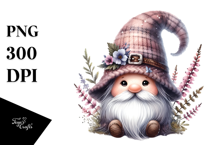 Cute Gnome with Heather, PNG