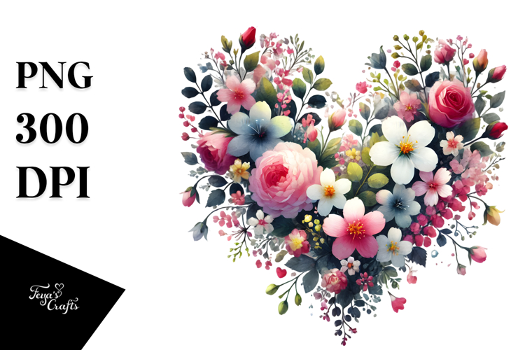 Spring Flowers Heart Digital Painting, PNG