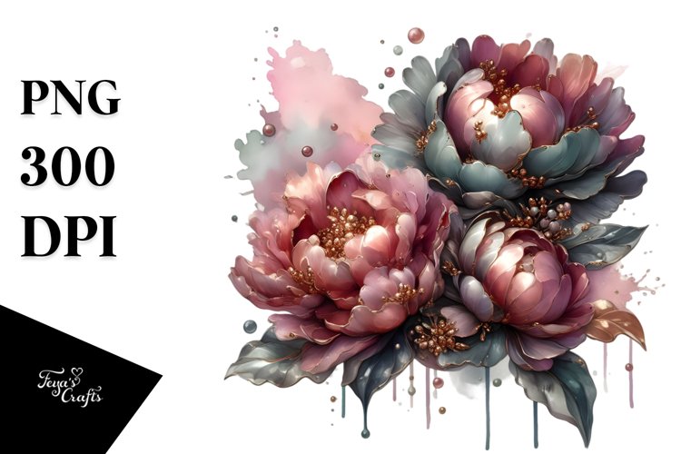 splash of Metallic Peonies | Clipart