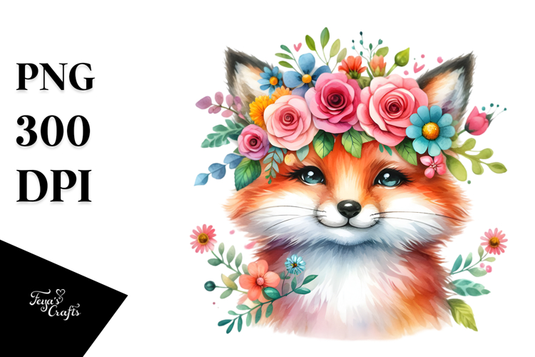 Vibrant Flower Crown Fox | Sublimation | Clipart