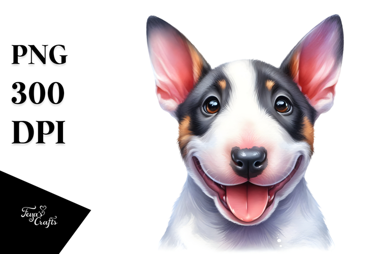 Watercolor Baby Cartoon Bull Terrier with Big Eyes JPEG