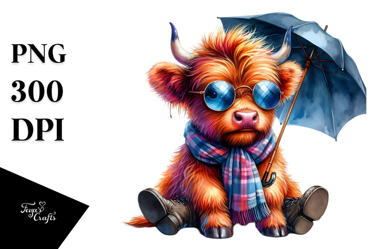 Vibrant Baby Highlandcow with Cool Haircut PNG