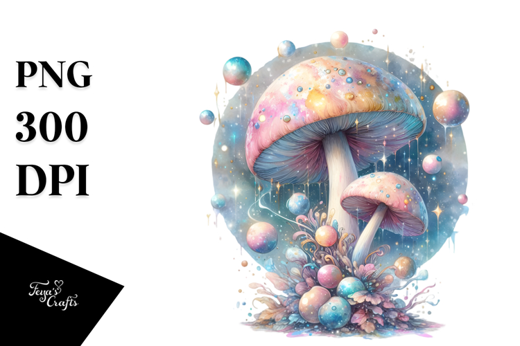 Celestial Mushroom Watercolor Splash