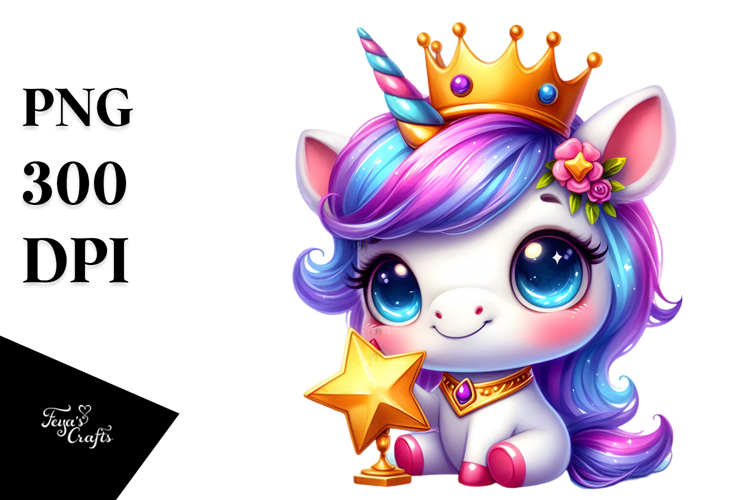 Smiling Unicorn with Royal Crown PNG