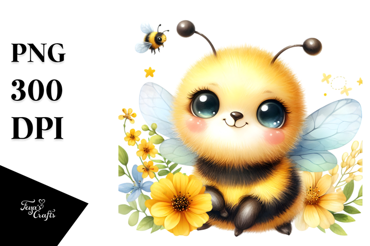 Colorful Baby Bee and Yellow Flowers | Sublimation | Clipart