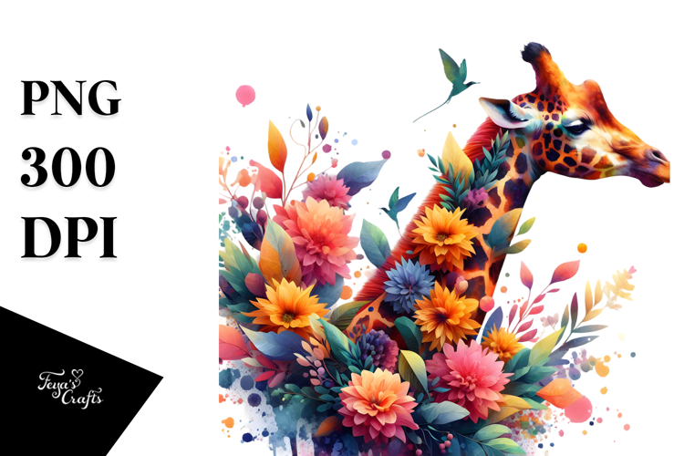 Vibrant Watercolor Giraffe, 20 oz Tumbler PNG