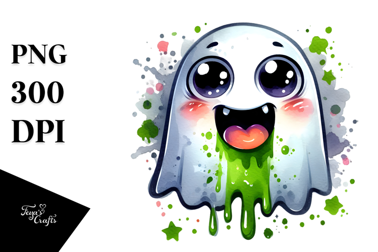 Happy Ghost with Slime, Ink Wash Design