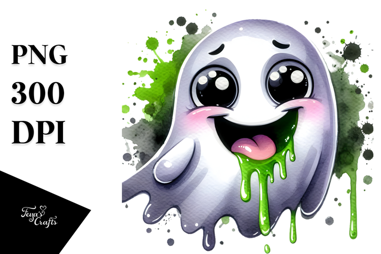 Playful Ghost with Slime, Ink Wash Design