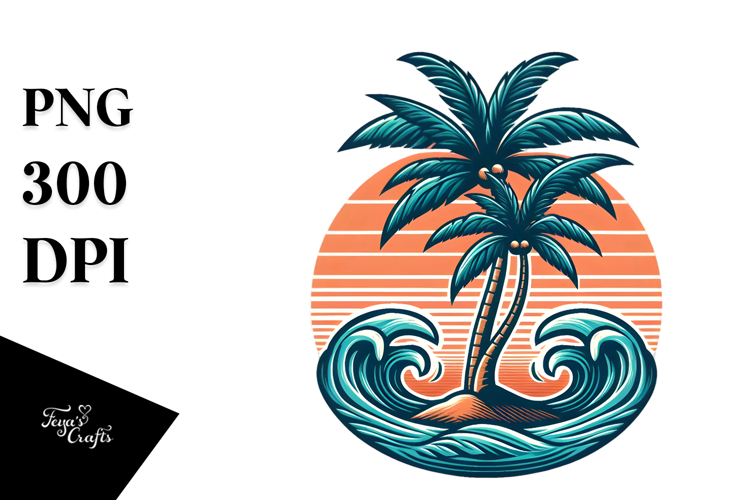 Retro Tropical Tree Waves, 20 oz Tumbler PNG