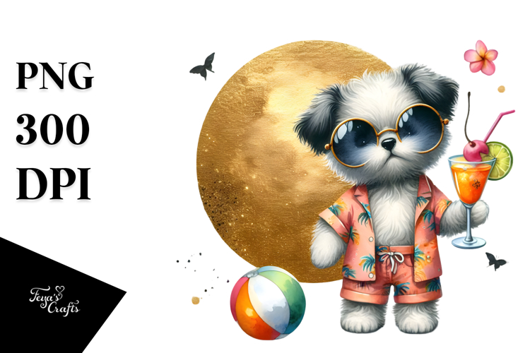 Cute Dog with Beachwear Cocktail PNG
