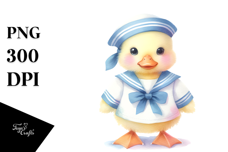 Summer Duck Baby Sailor Suit Watercolor Vibrant Clipart